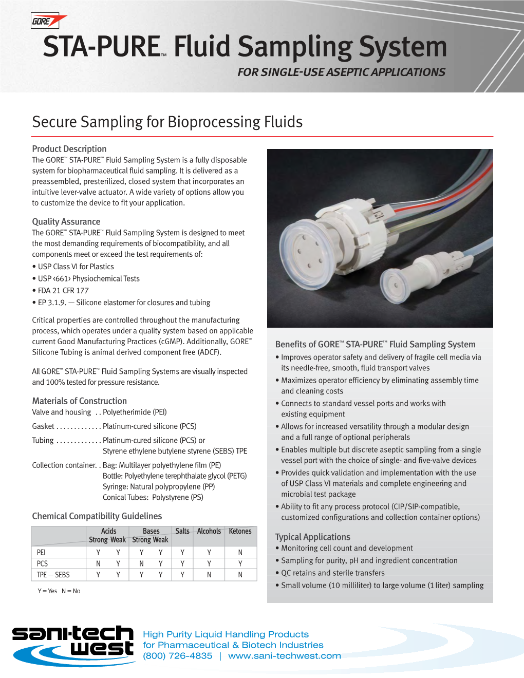 GORE™ STA-PURE™ Fluid Sampling System Is a Fully Disposable System for Biopharmaceutical Fluid Sampling