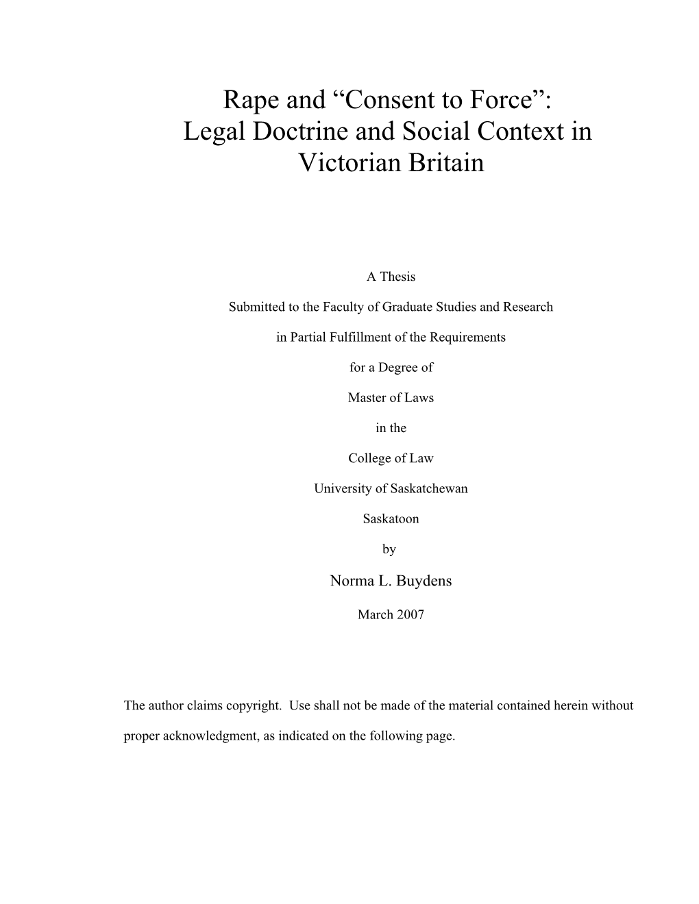 C:\Personal\Norma\Thesis Final\Norma Thesis April 2007 Rape and Consent to Force.Wpd