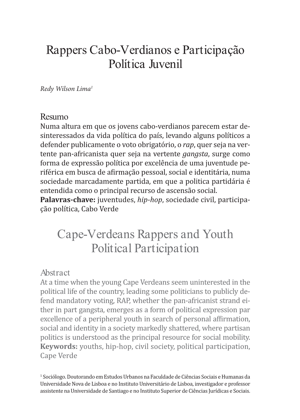 Rappers Cabo-Verdianos E Participação Política Juvenil