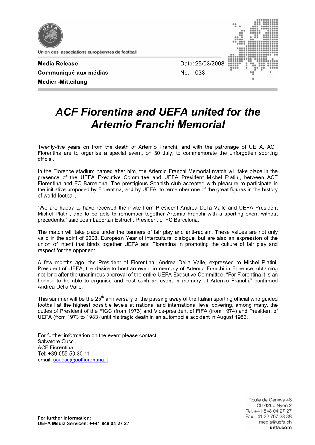 033: ACF Fiorentina and UEFA United for the Artemio Franchi Memorial