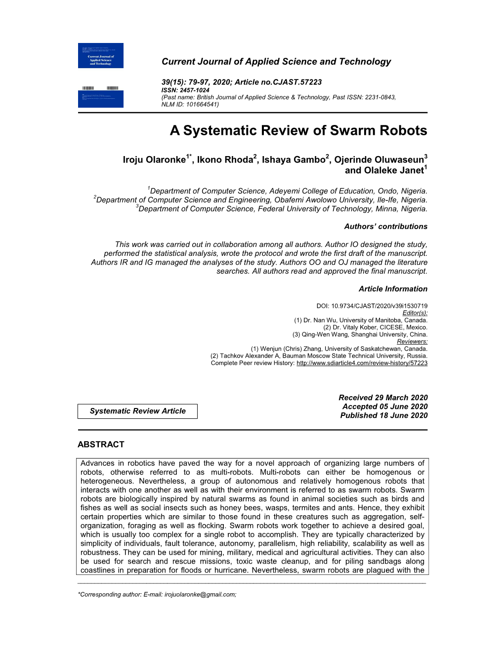 A Systematic Review of Swarm Robots