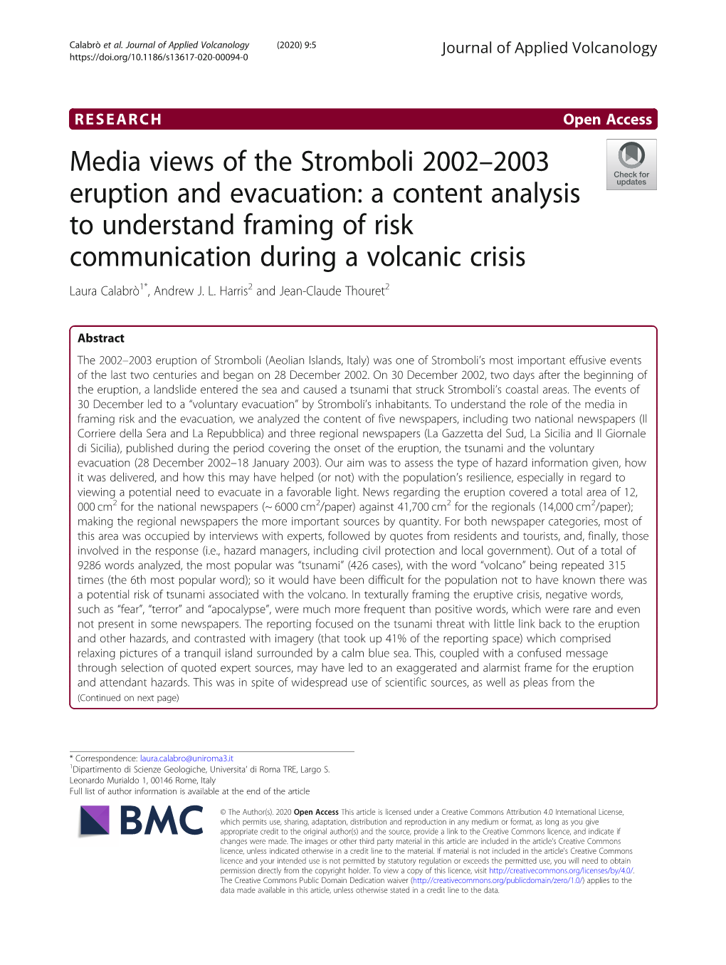 Media Views of the Stromboli 2002–2003 Eruption and Evacuation