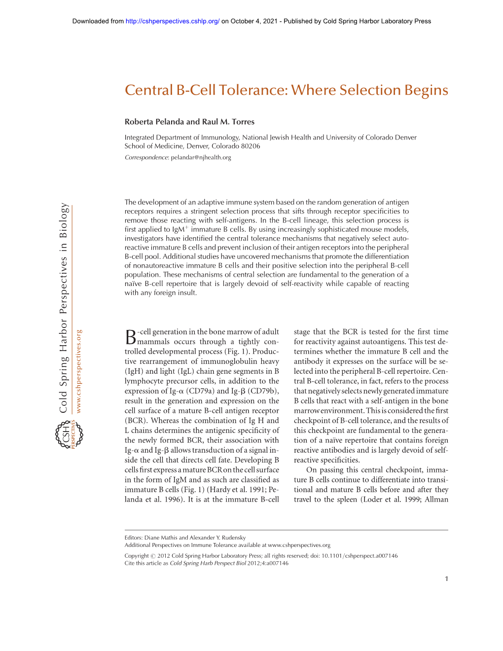 Central B-Cell Tolerance: Where Selection Begins