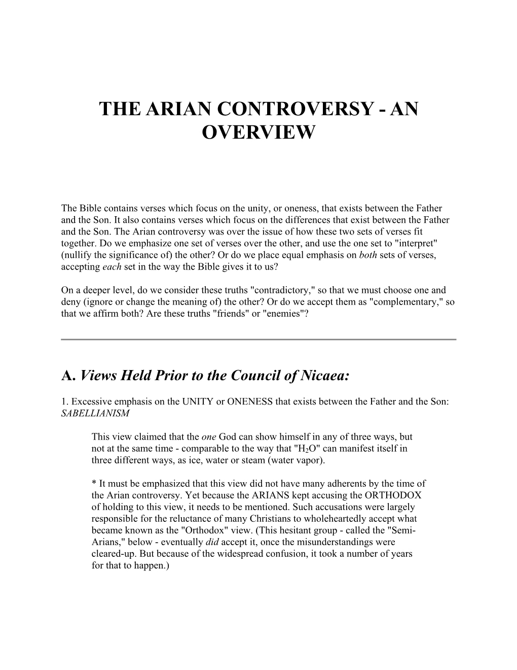 The Arian Controversy - an Overview