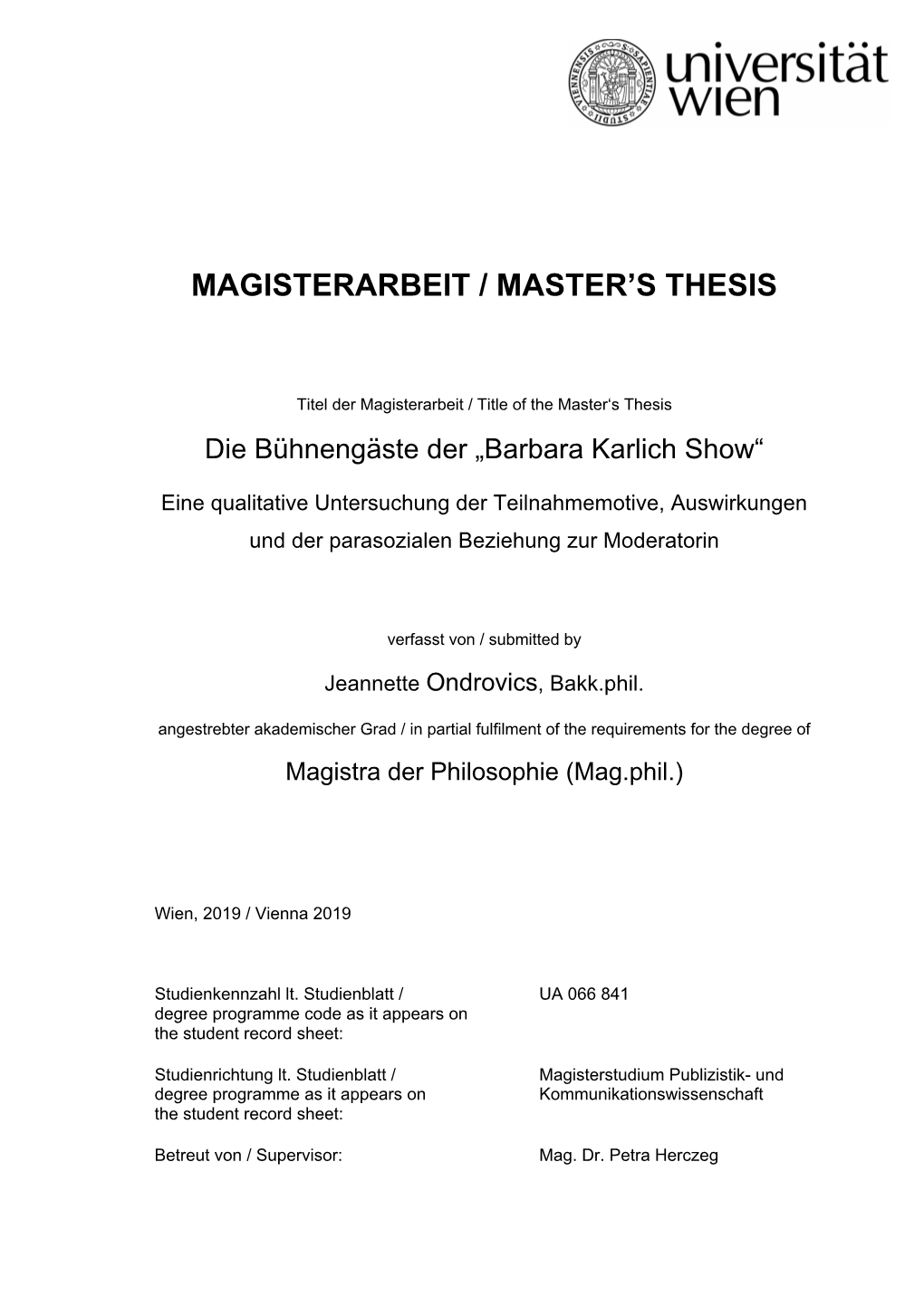 Magisterarbeit / Master's Thesis