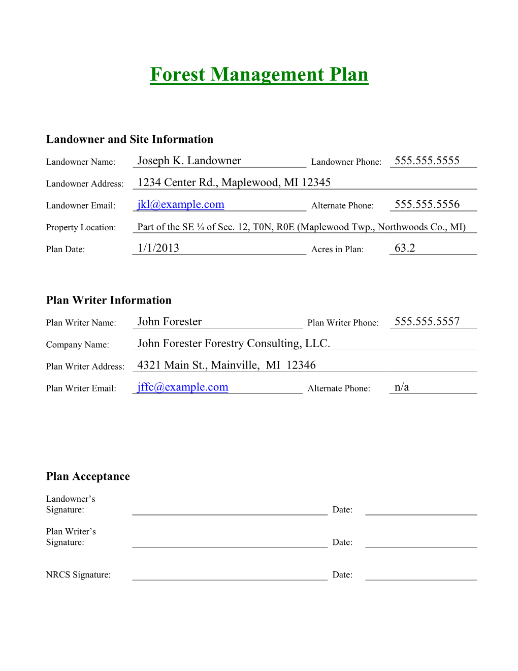 Forest Management Plan Example DocsLib