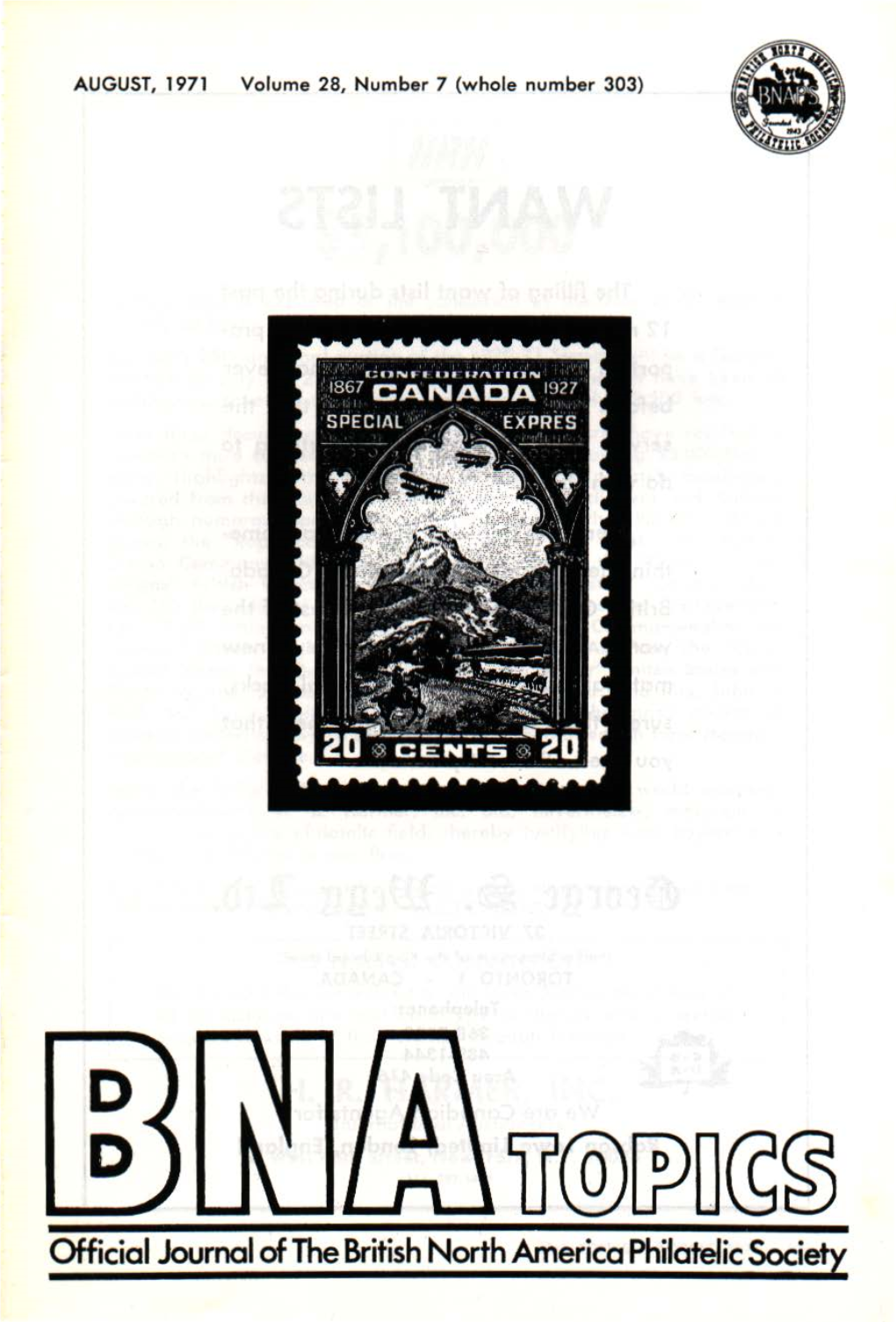 Official Journal of the British North America Philatelic Society WANT LISTS