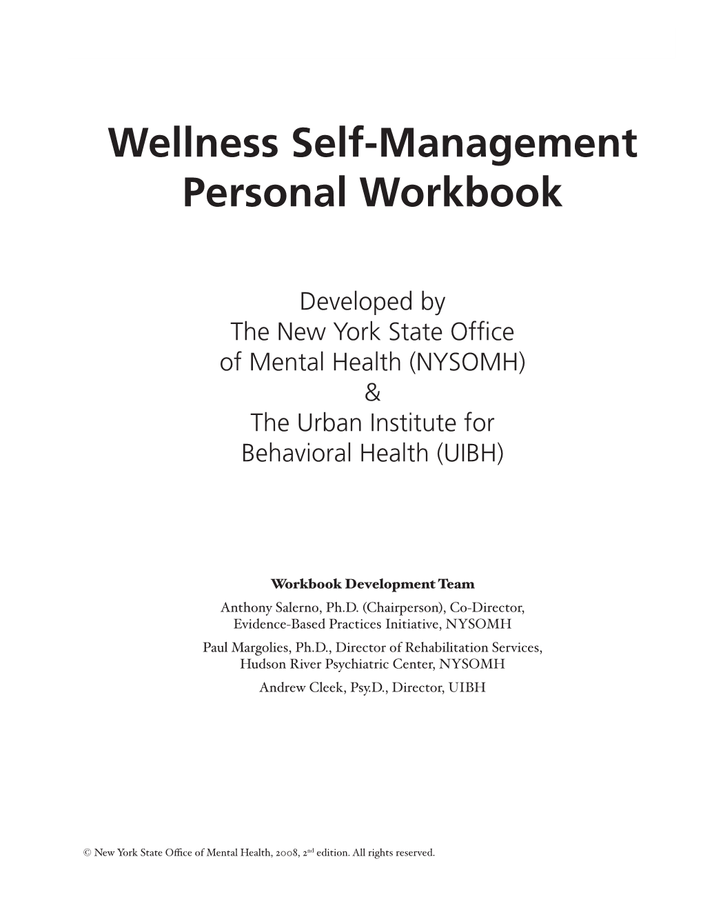 Wellness Self-Management Personal Workbook