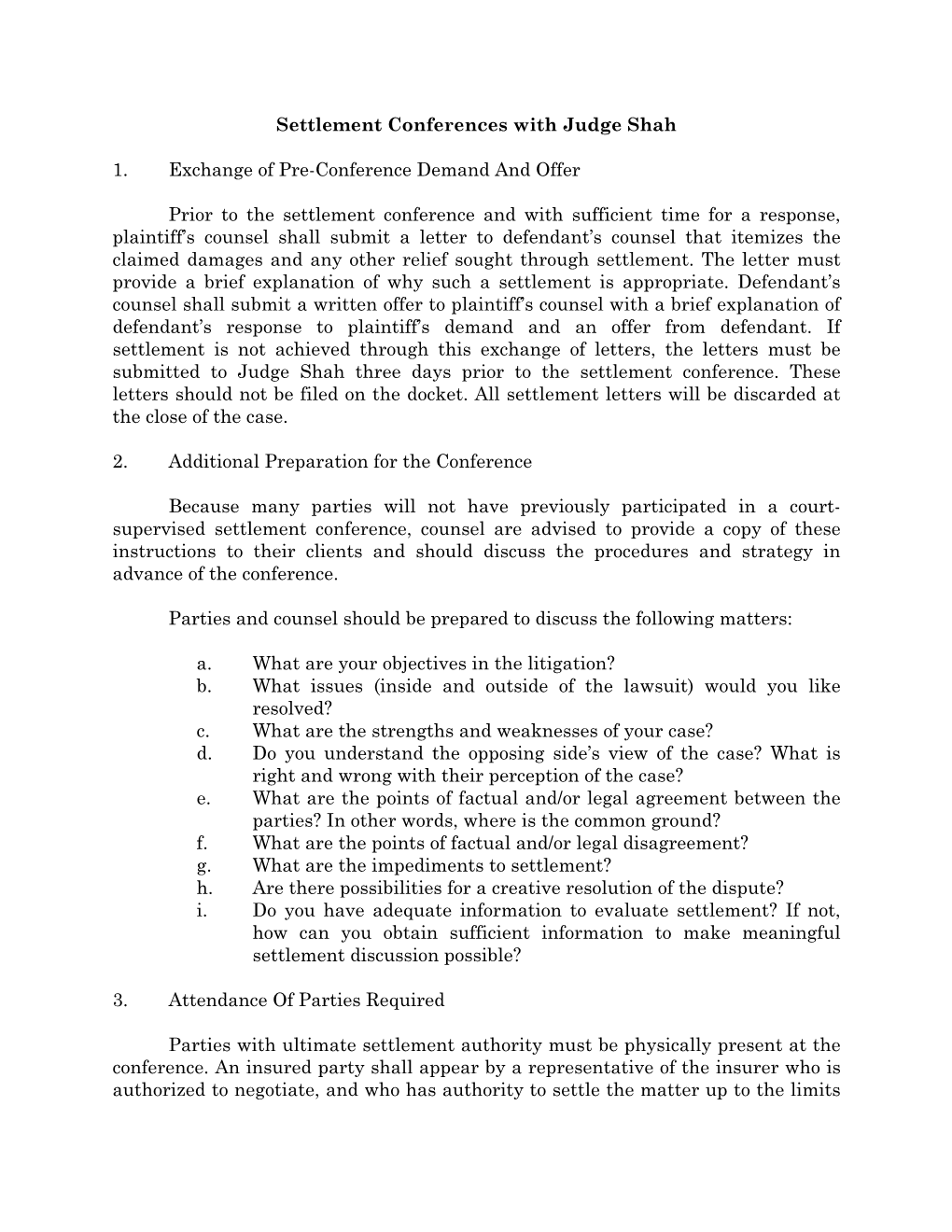 Settlement Conference Procedures