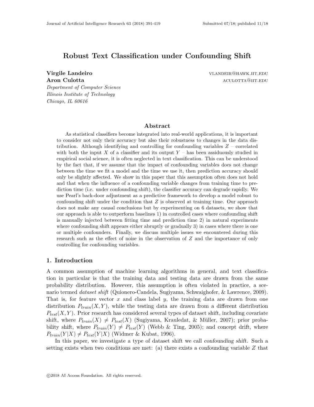 Robust Text Classification Under Confounding Shift