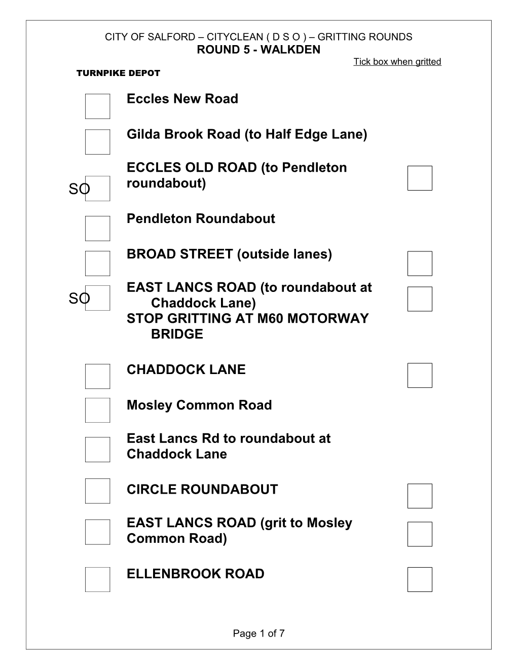 City of Salford Cityclean ( D S O ) Gritting Rounds