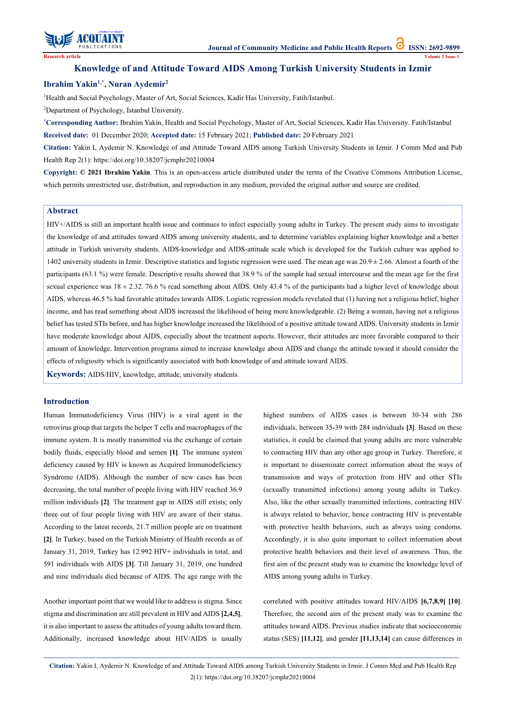 Knowledge of and Attitude Toward AIDS Among Turkish University