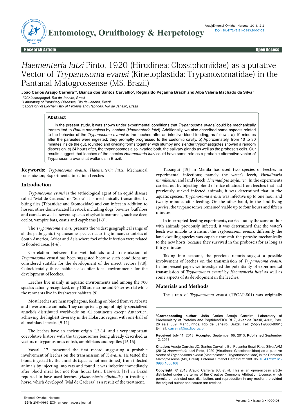 As a Potential Vector of Trypanosoma Evansi (Kinetoplastida: Trypanos