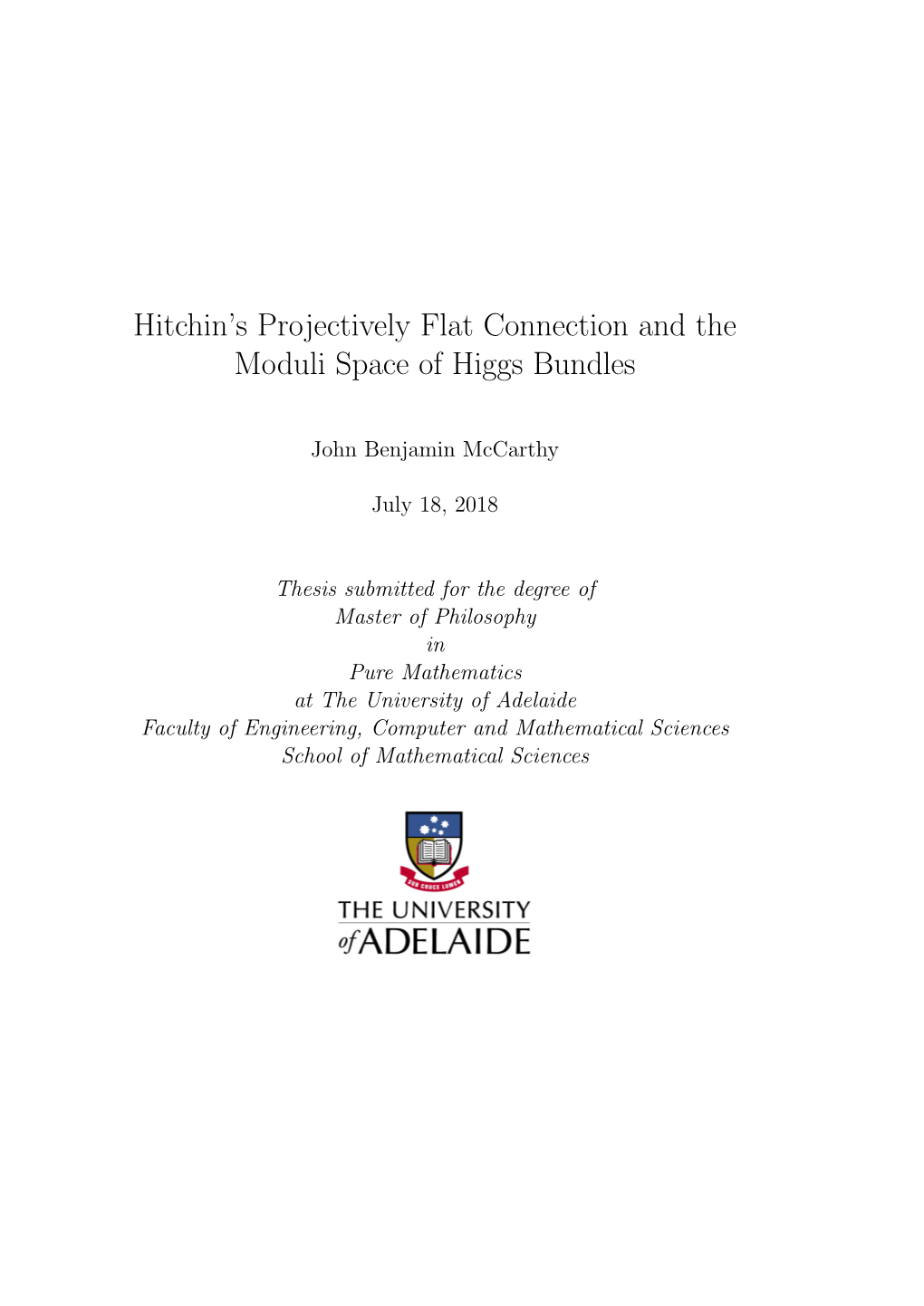 Hitchin's Projectively Flat Connection and the Moduli Space of Higgs Bundles
