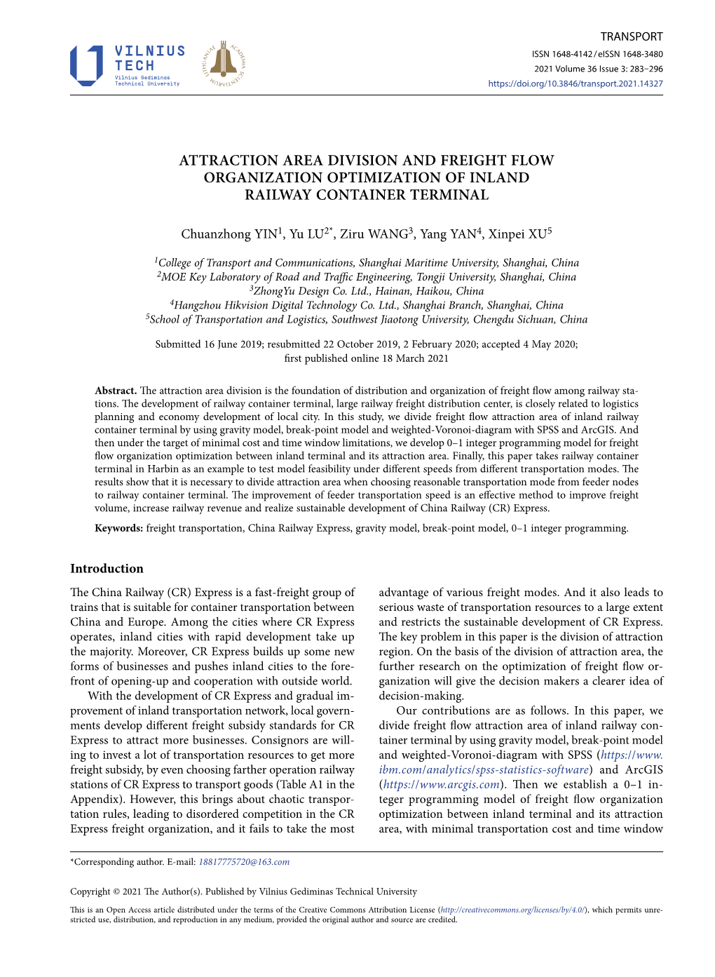 Attraction Area Division and Freight Flow Organization Optimization of Inland Railway Container Terminal