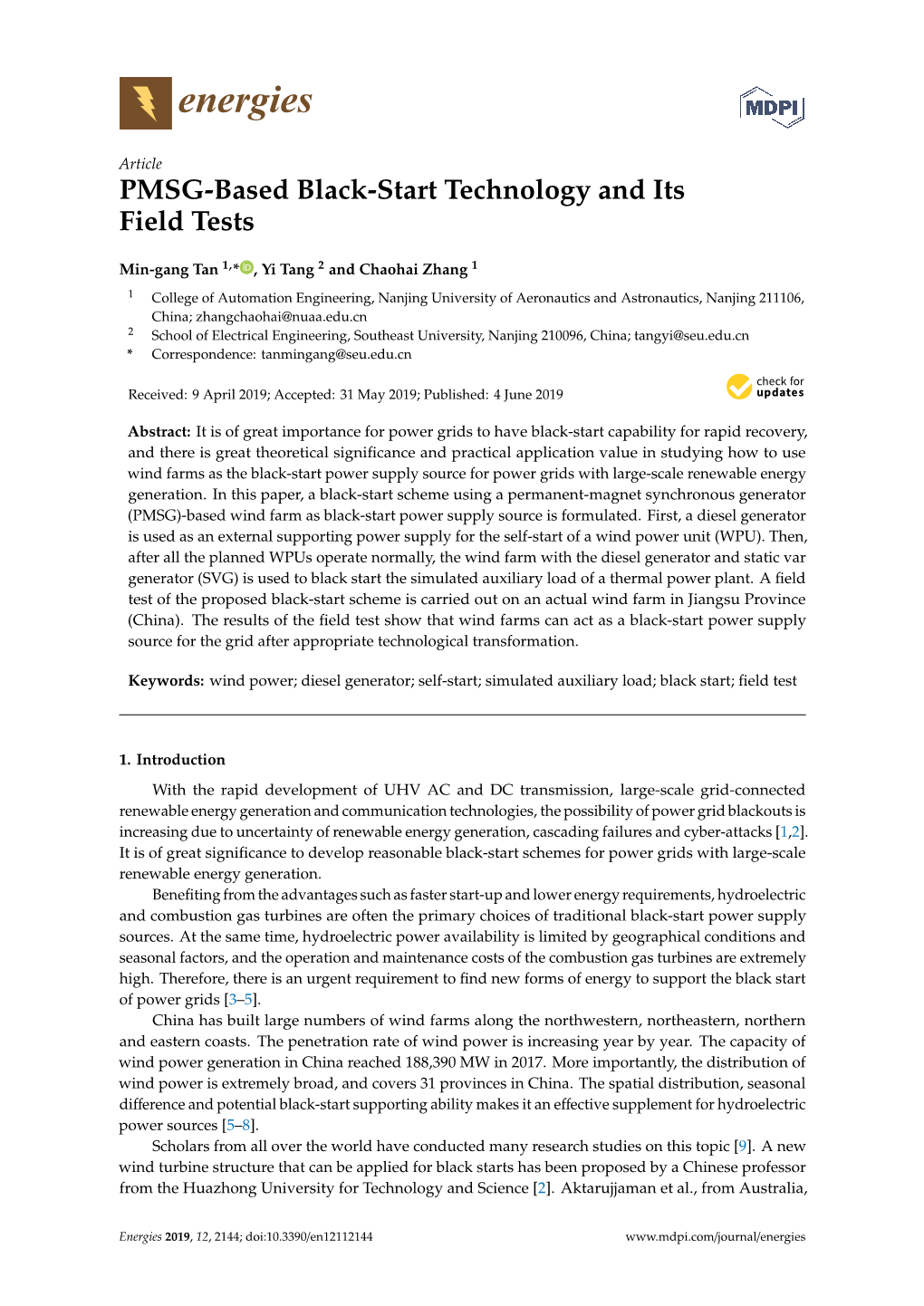 PMSG-Based Black-Start Technology and Its Field Tests