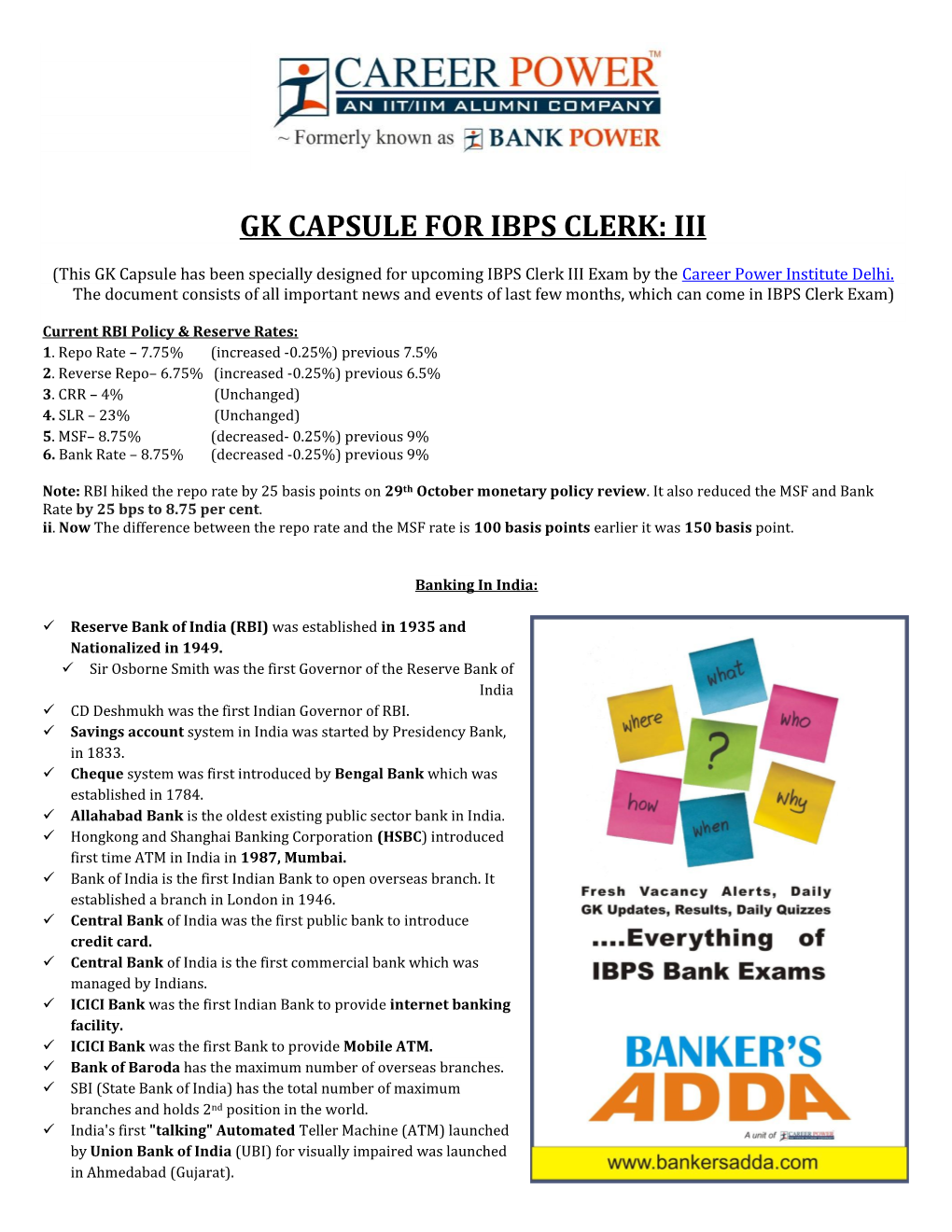 Gk Capsule for Ibps Clerk: Iii