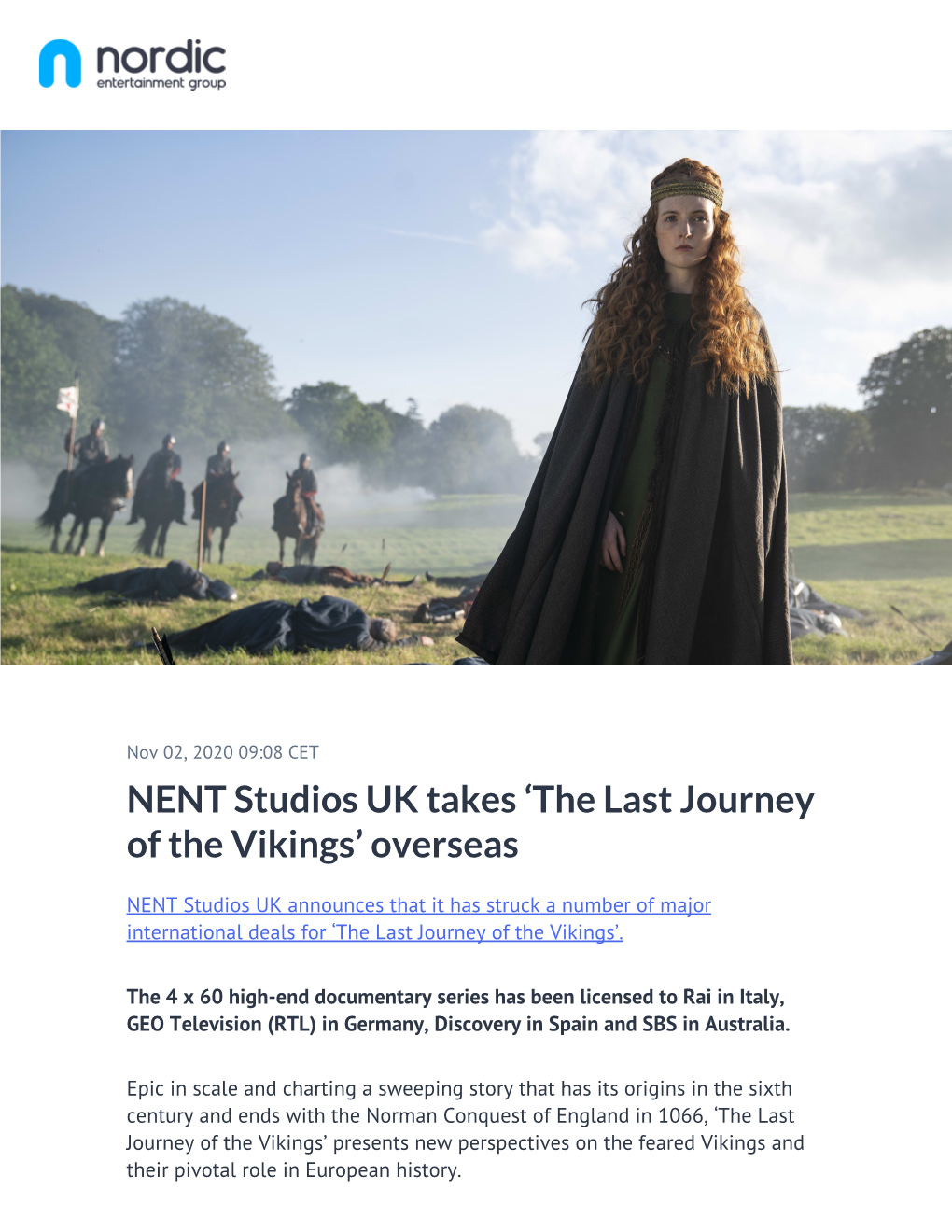 NENT Studios UK Takes 'The Last Journey of the Vikings' Overseas