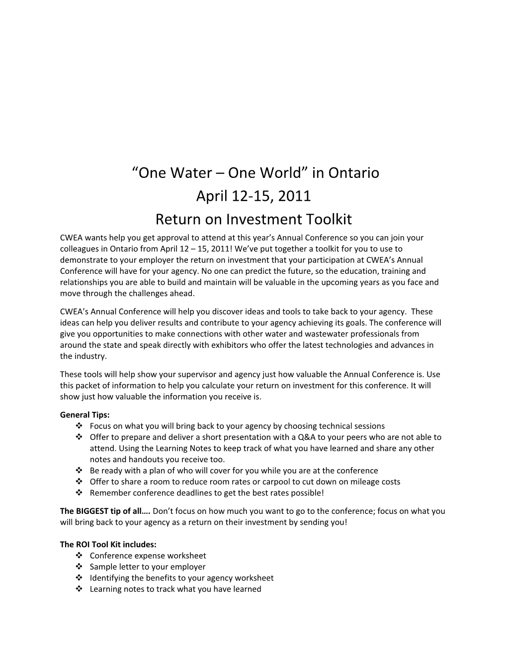 One Water One World in Ontario