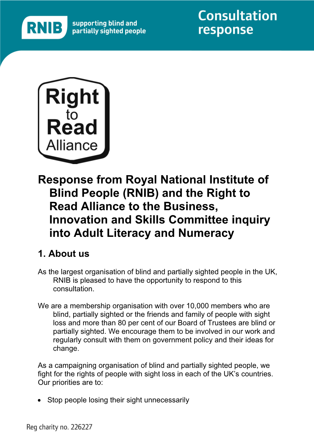 Response from Royal National Institute of Blind People (RNIB)