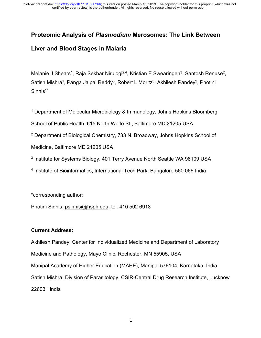 Proteomic Analysis of Plasmodium Merosomes: the Link Between Liver and Blood Stages in Malaria