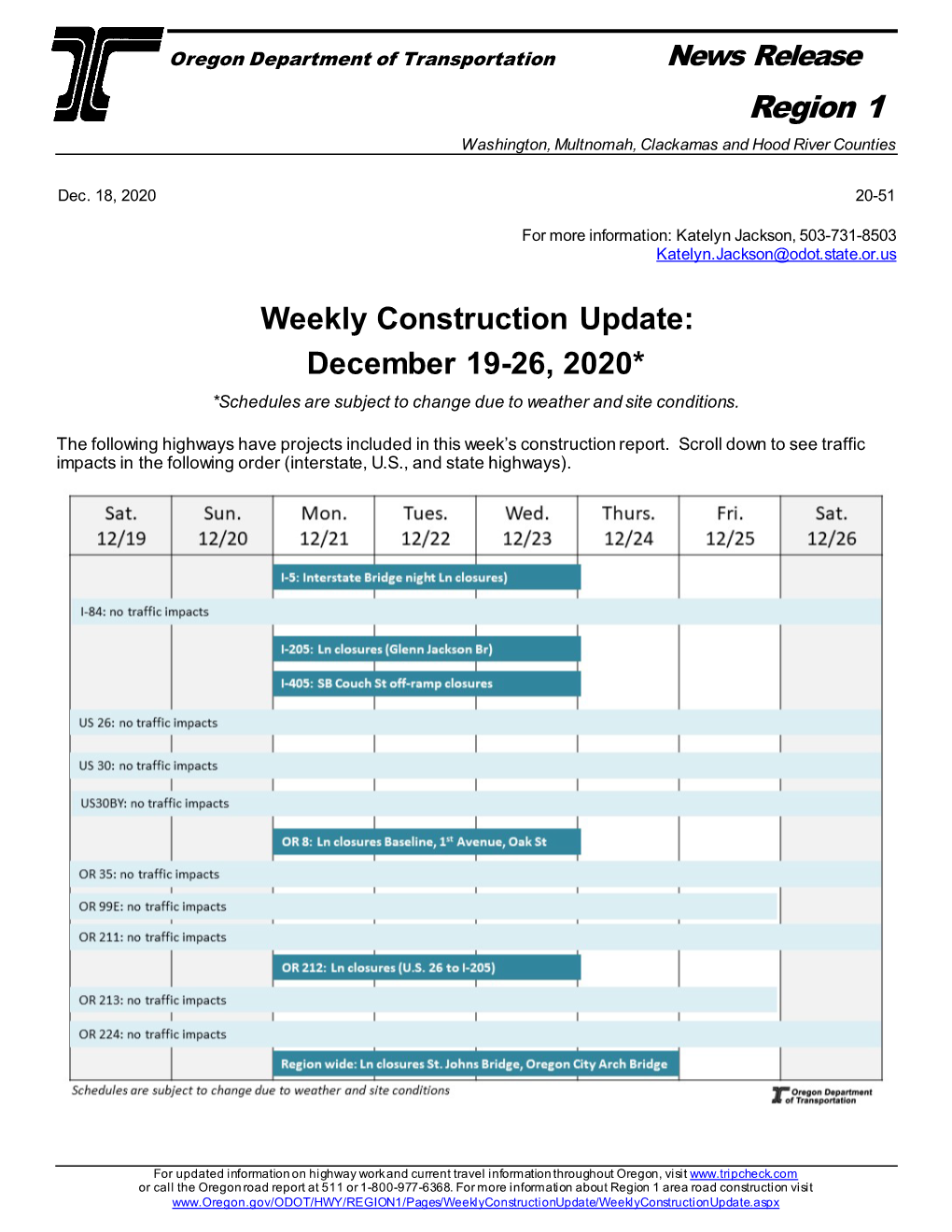 Dec. 19-26, 2020 Weekly Construction Update Page 2 of 5
