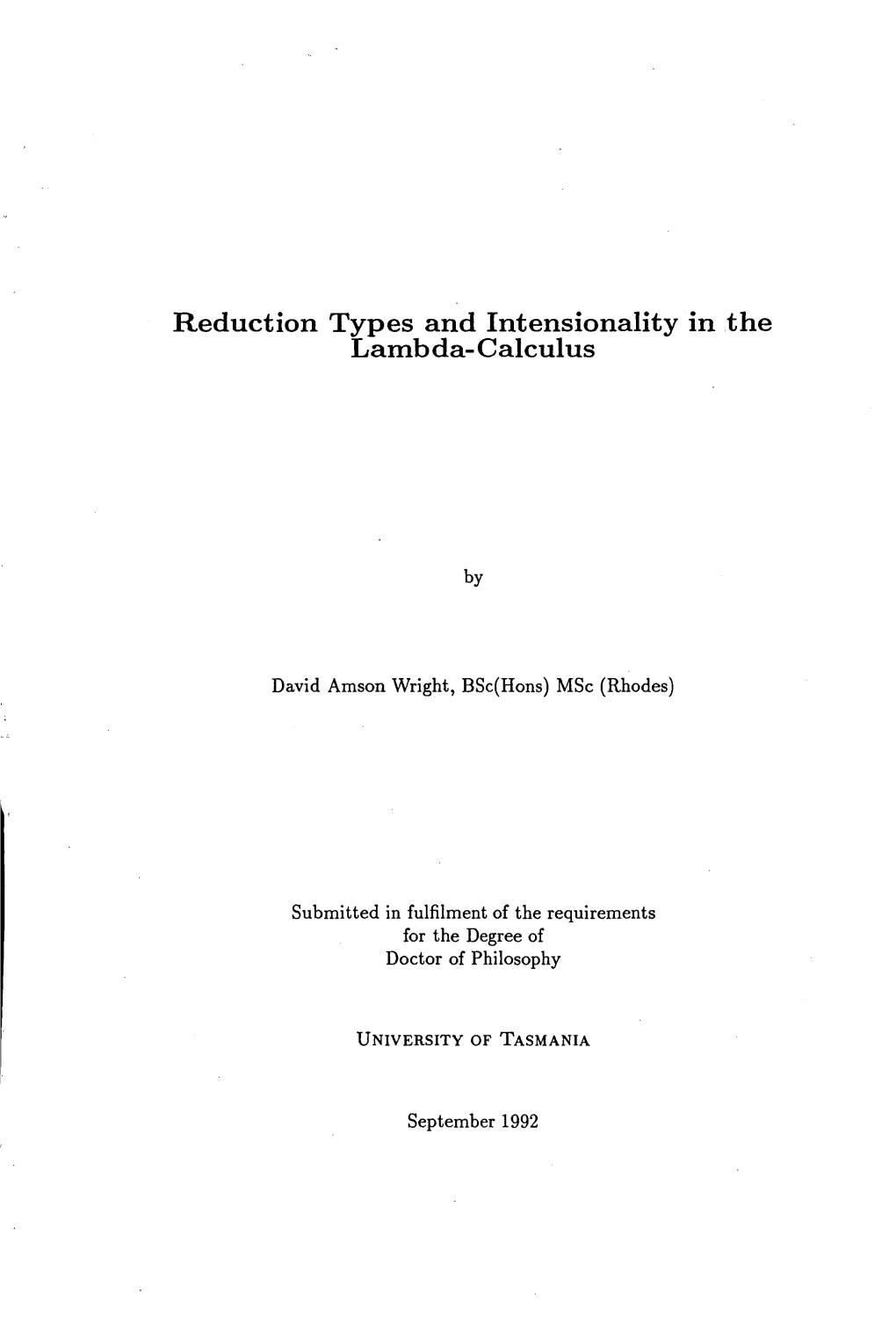 Reduction Types and Intensionality in the Lambda-Calculus