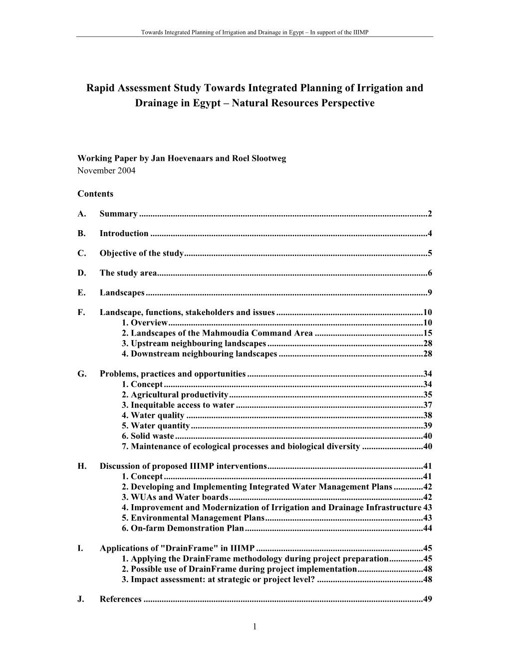 Rapid Assessment Study Towards Integrated Planning of Irrigation and Drainage in Egypt – Natural Resources Perspective
