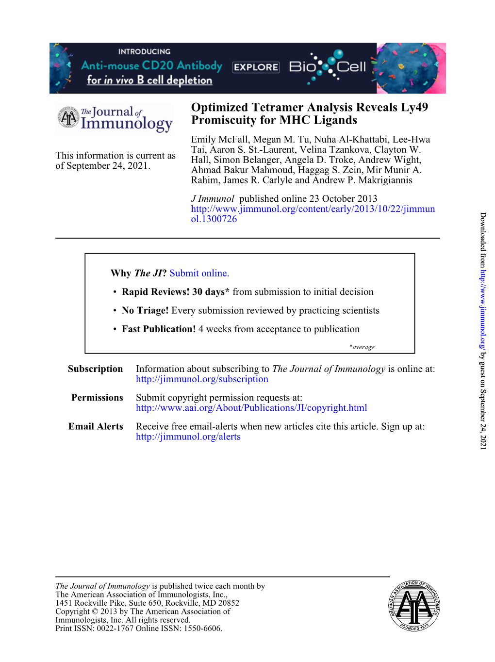 Promiscuity for MHC Ligands Optimized Tetramer Analysis