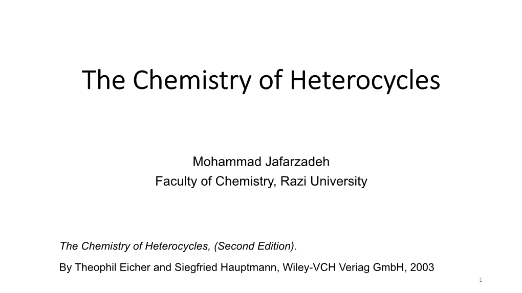 The Chemistry of Heterocycles