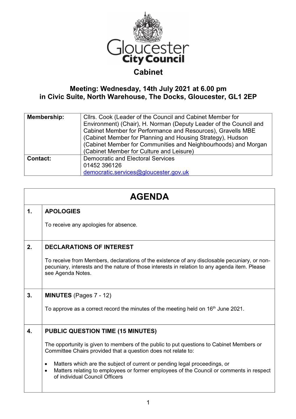 (Public Pack)Agenda Document for Cabinet, 14/07/2021 18:00