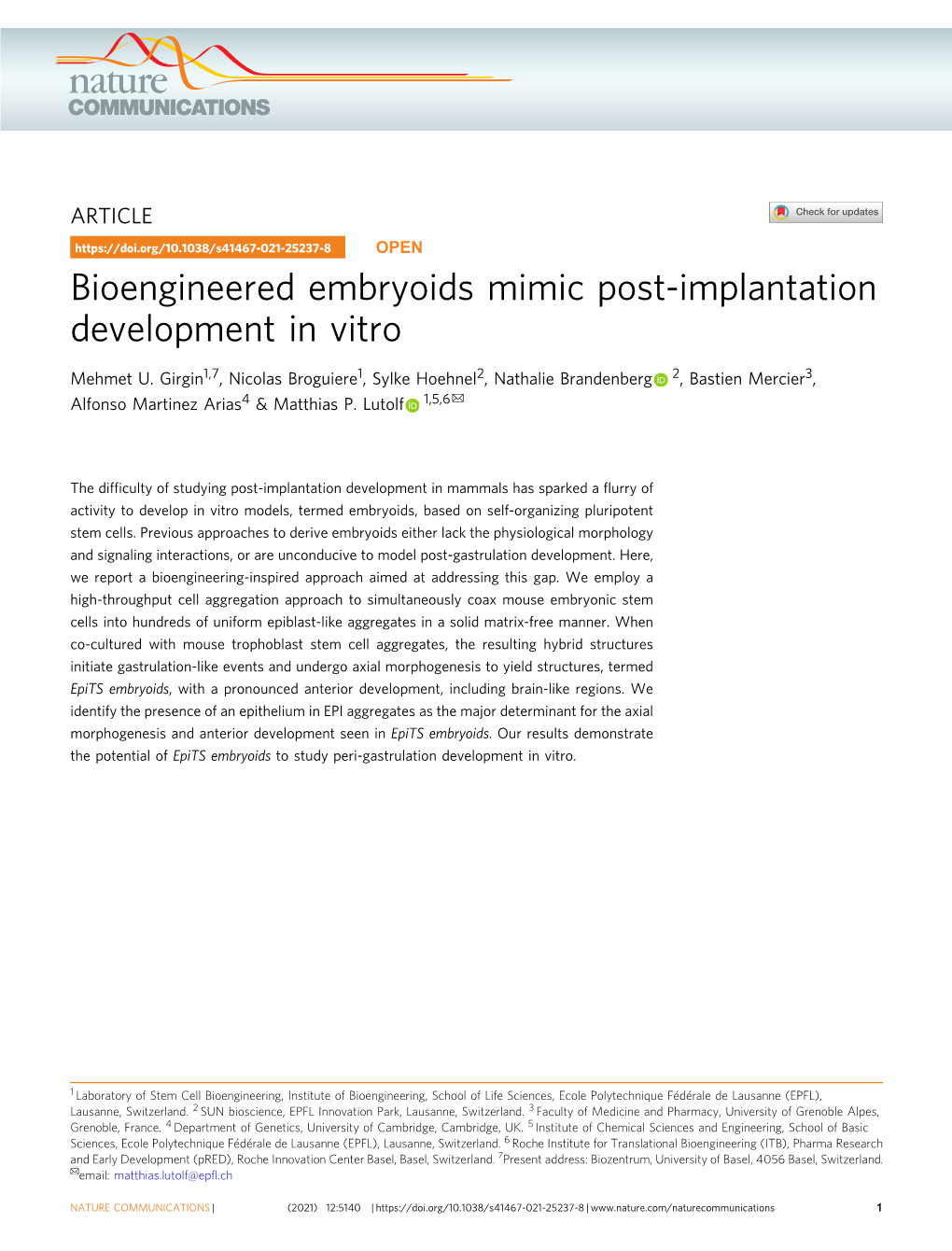 Bioengineered Embryoids Mimic Post-Implantation Development in Vitro