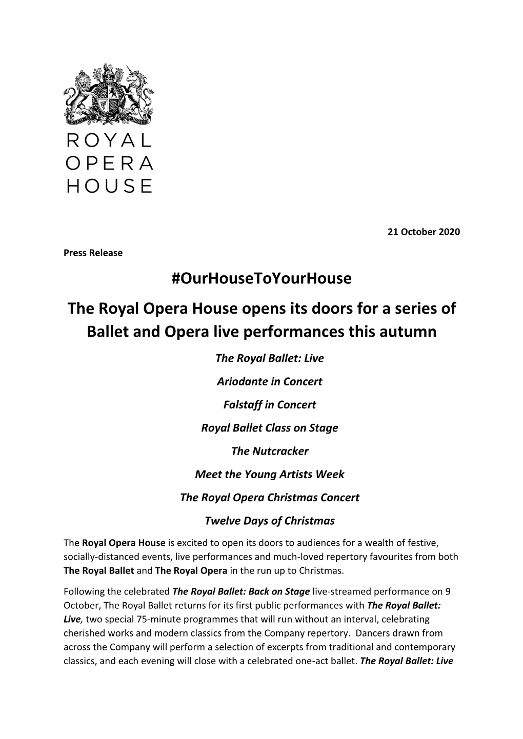 Ourhousetoyourhouse the Royal Opera House Opens Its Doors for A