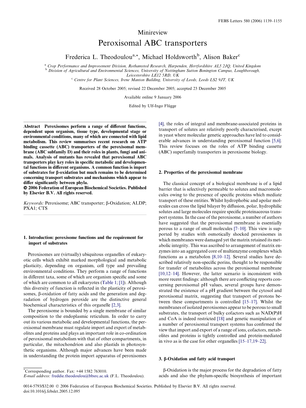 Peroxisomal ABC Transporters