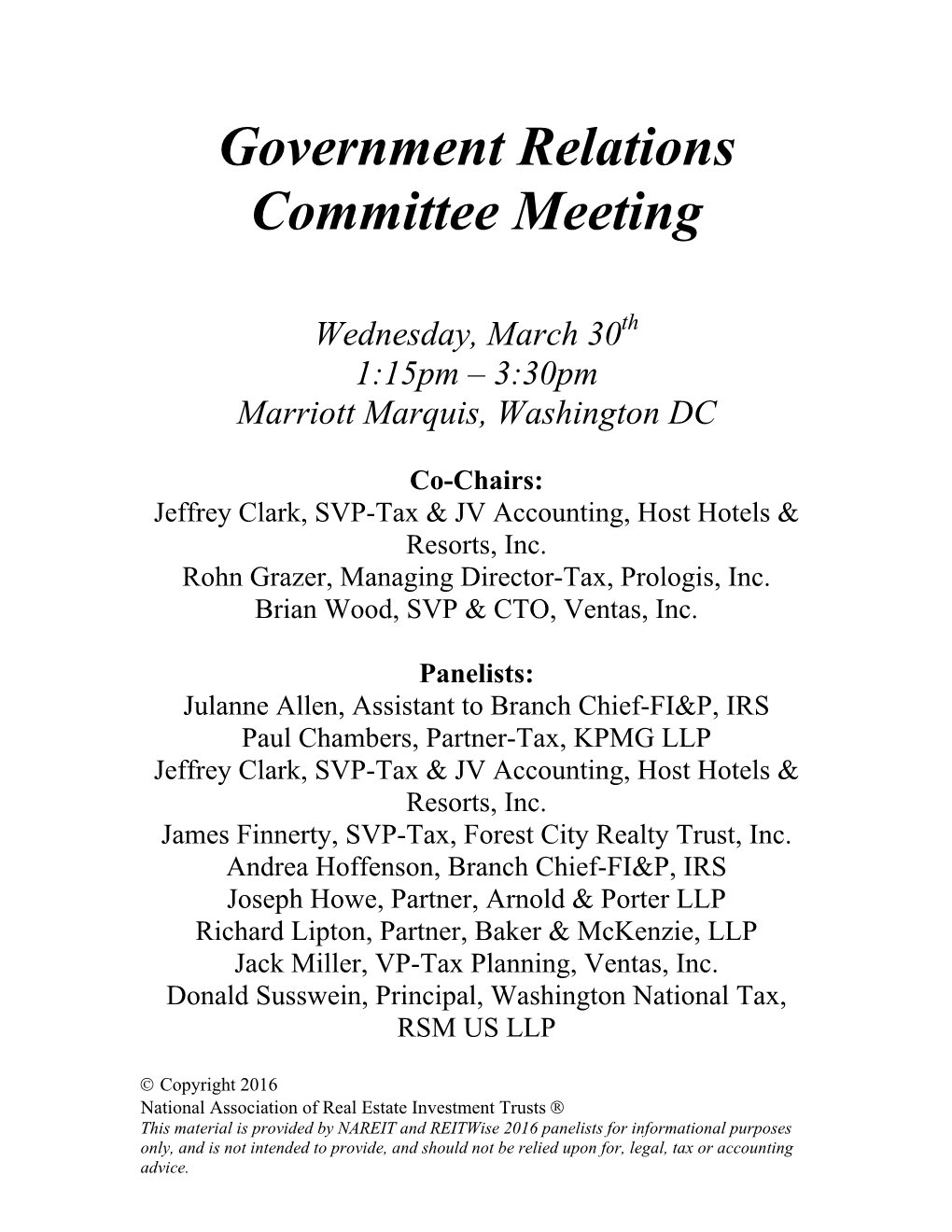 Government Relations Committee Meeting
