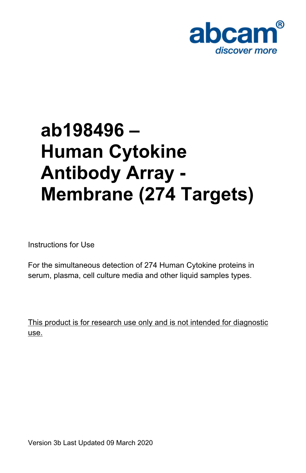 Human Cytokine Antibody Array - Membrane (274 Targets)