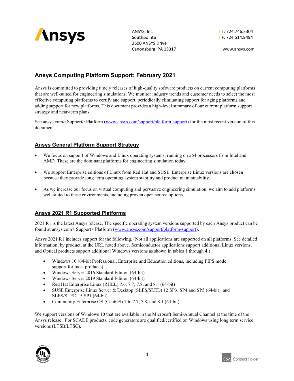 Ansys Computing Platform Support: February 2021