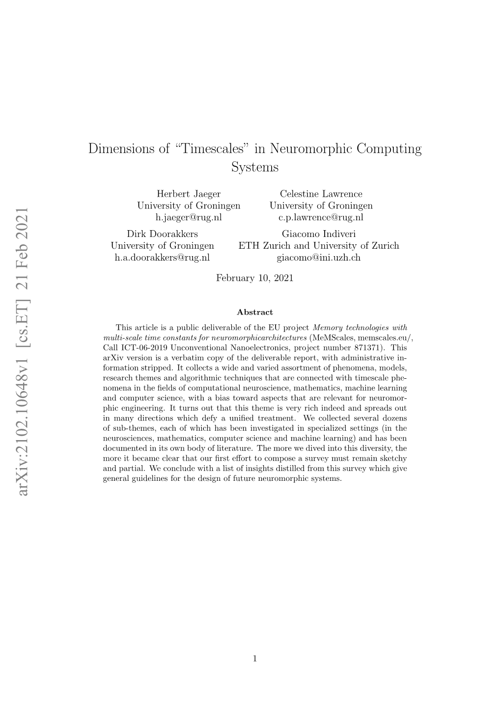 Dimensions of Timescales in Neuromorphic Computing Systems