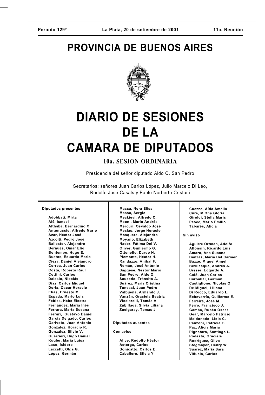 DIARIO DE SESIONES DE LA CAMARA DE DIPUTADOS 10A