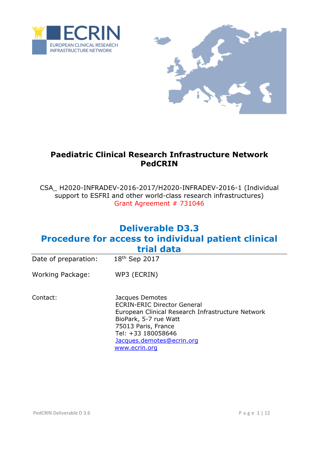 Procedure for Access to Individual Patient Clinical Trial Data Date of Preparation: 18 Th Sep 2017