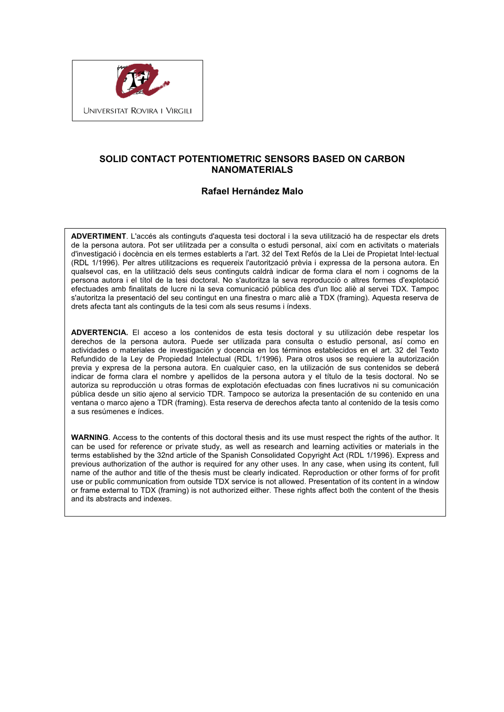 Solid Contact Potentiometric Sensors Based on Carbon Nanomaterials