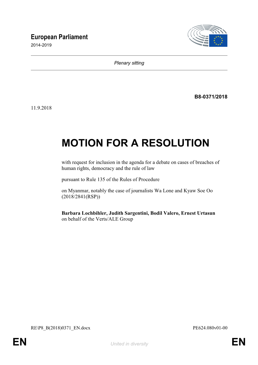 En En Motion for a Resolution