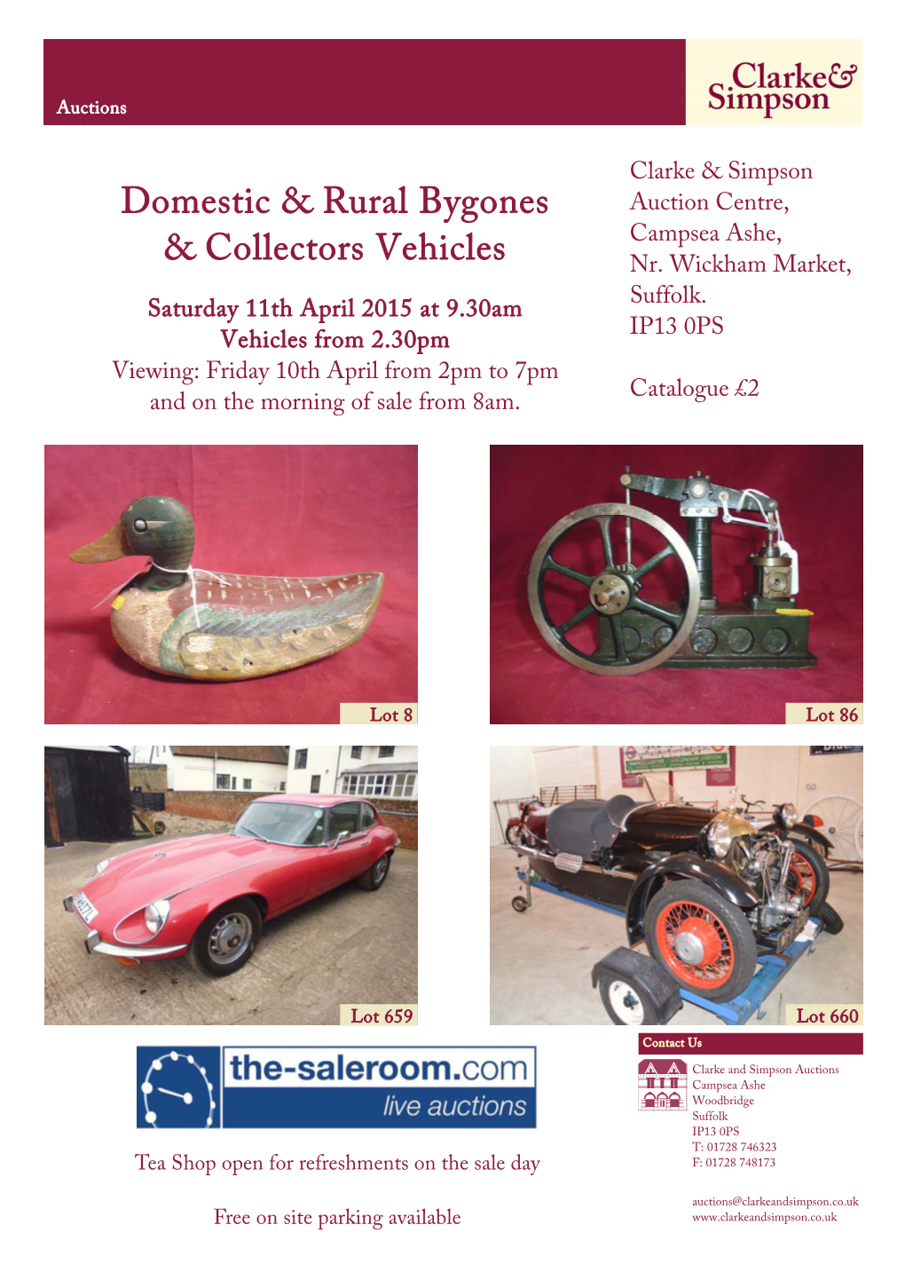 Domestic and Rural Bygones and Collectables Sale 11Th April 2015