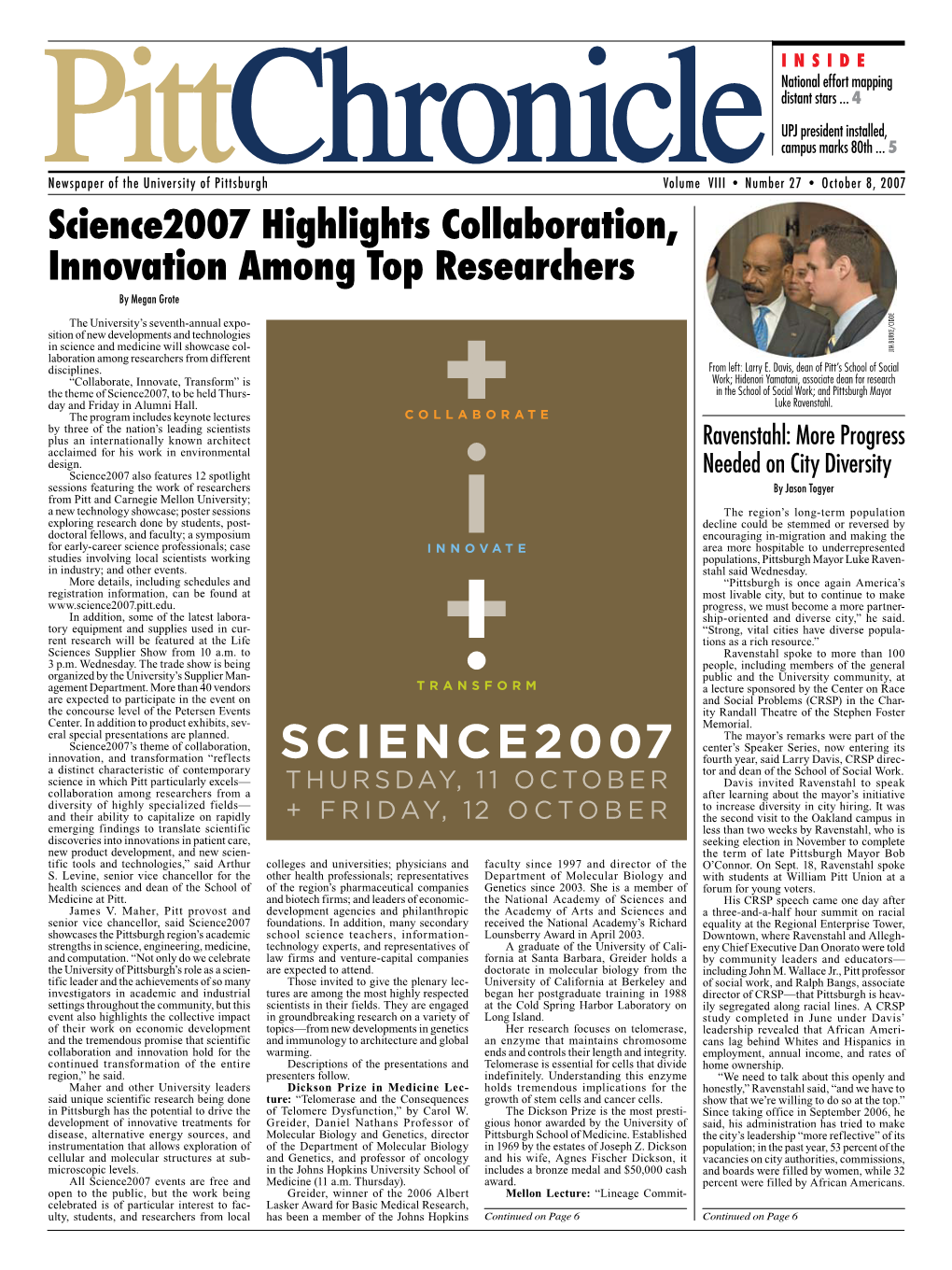 Science2007 Highlights Collaboration, Innovation Among Top Researchers by Megan Grote DDE I