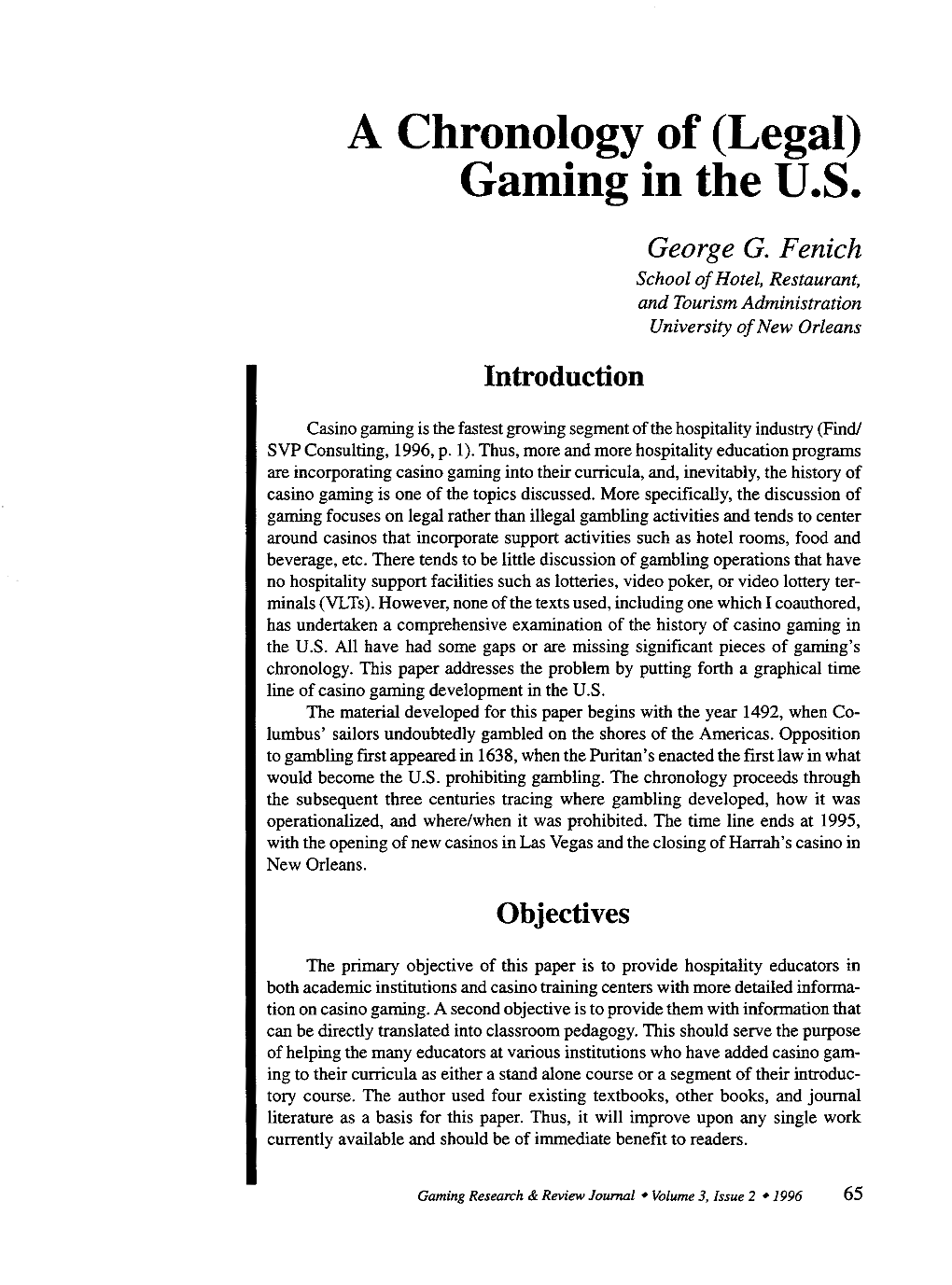 A Chronology of (Legal) Gaming in the U.S. 1991 - the U.S