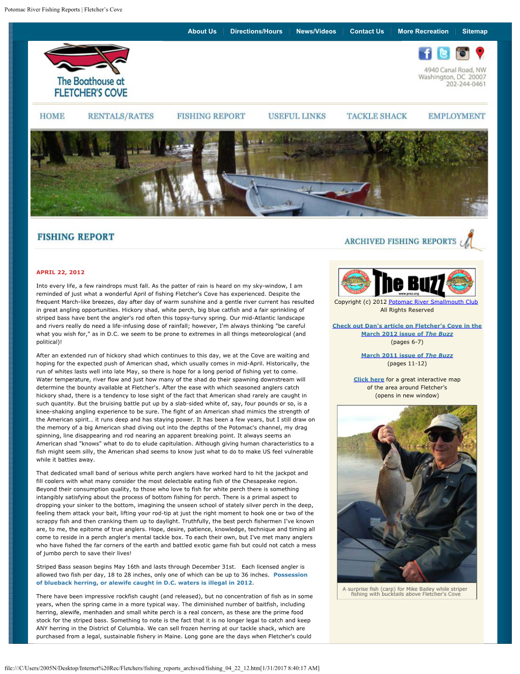 Potomac River Fishing Reports | Fletcher's Cove