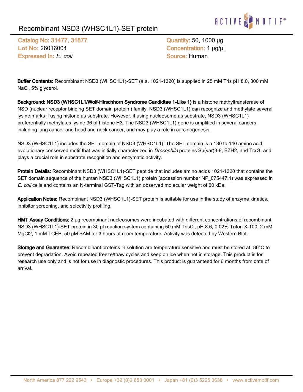 Active Motif Technical Data Sheet (TDS)