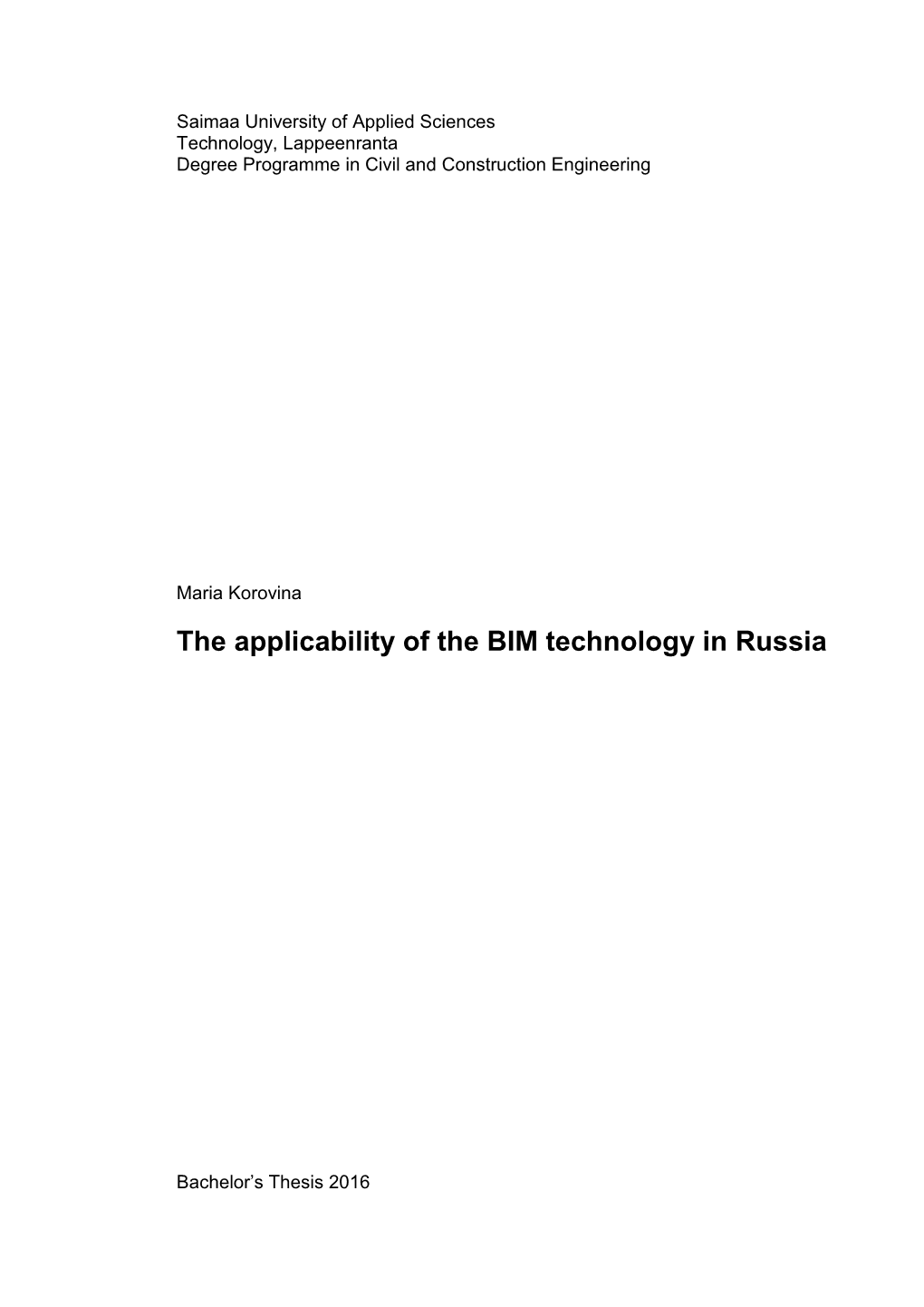 The Applicability of the BIM Technology in Russia