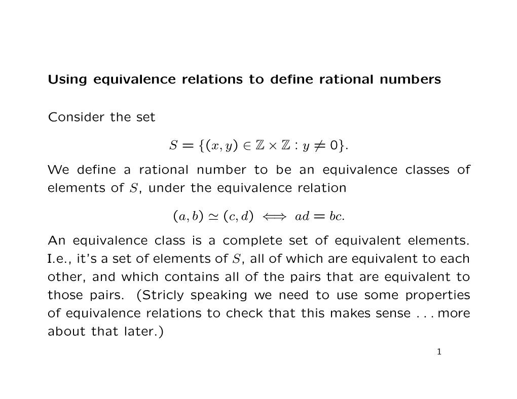 Using Equivalence Relations to Define Rational Numbers