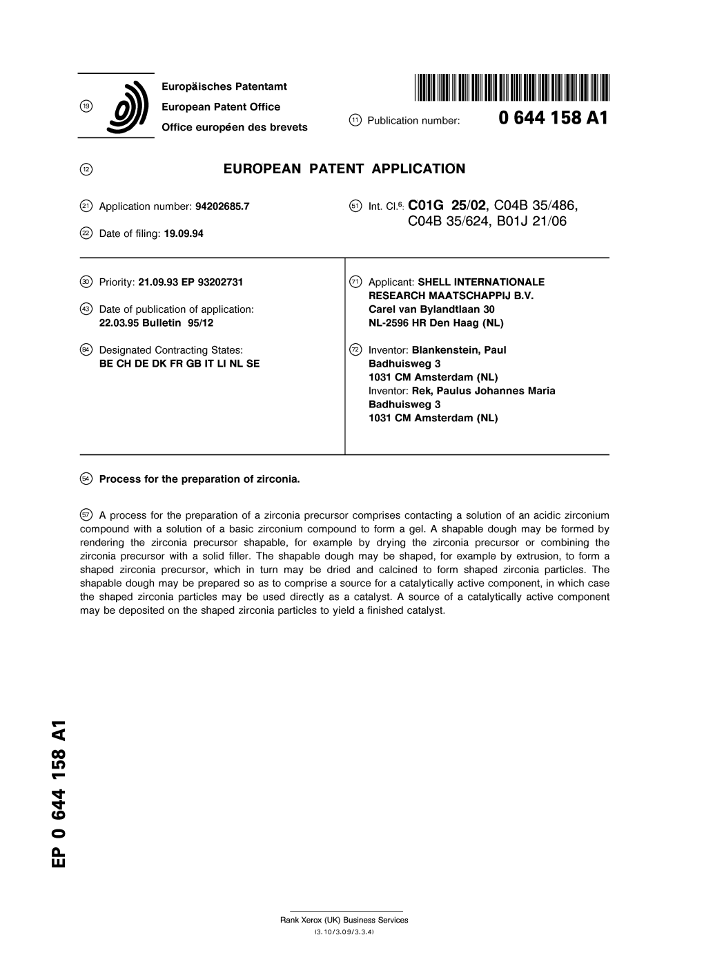 Process for the Preparation of Zirconia